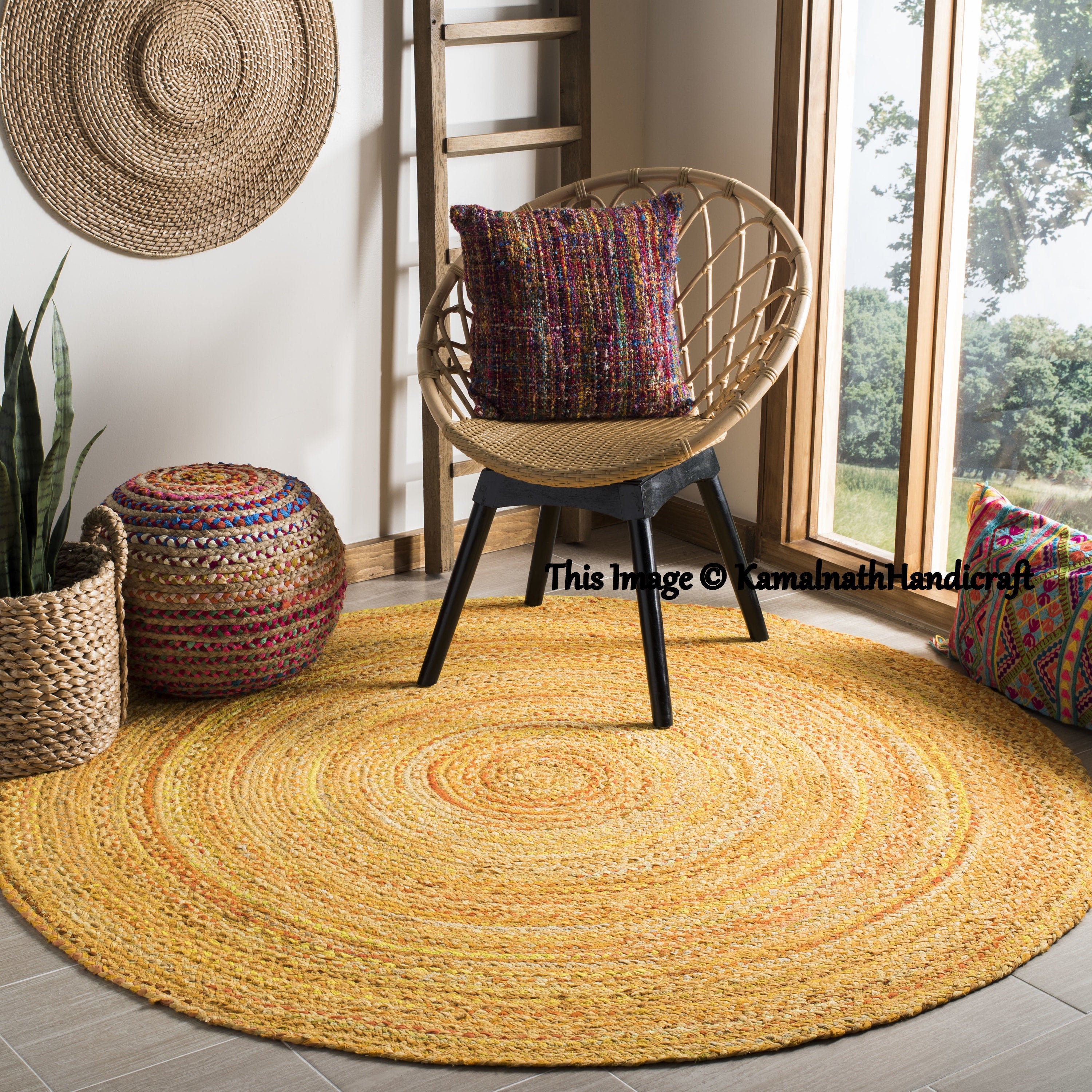2 Feet Indian Braided Handmade Round Rug Floor Decorative Rag Rug Jute Rug 