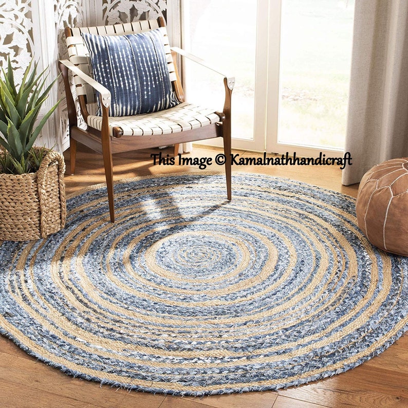 Denim Braided Rug 2 Feet Round Denim Area Rug Indian Braided Etsy