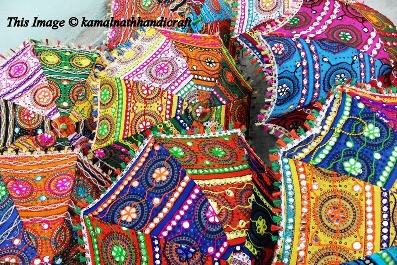Wholesale Lot Indian Wedding Umbrella Decoration Mirror Work Vintage Parasols Handmade embroidery Elephant Umbrella Decorations Umbrellas