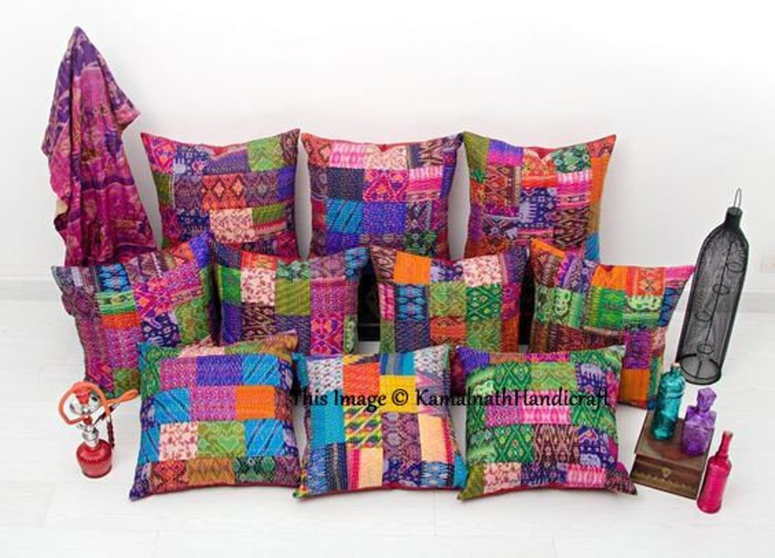 Set of 5 Pillow Patola Kantha Pillow Covers Indian Bohemian Etsy