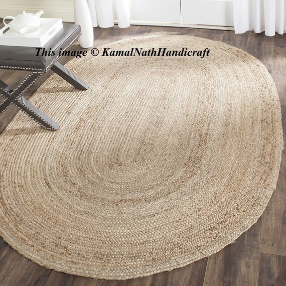 Indian Braided Floor Rug Handmade Jute Rug Natural Jute Oval | Etsy