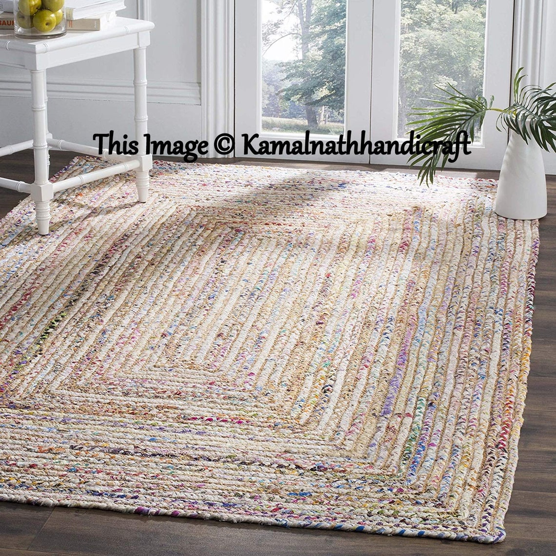 Hand Braided Bohemian Colorful Cotton Chindi Area Rug Multi Etsy