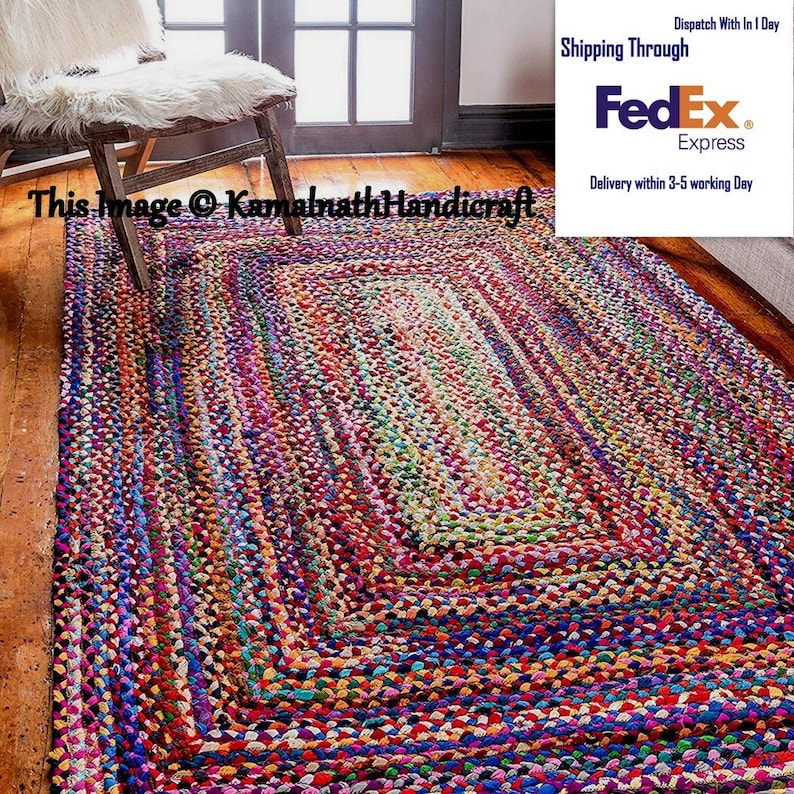 Hand Braided Bohemian Colorful Cotton Chindi Area Rug multi Etsy