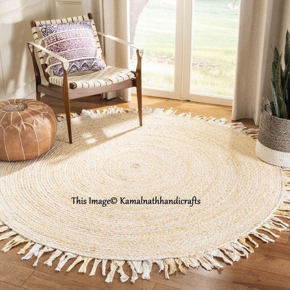 Handmade Braided Chindi Area Rug Boho Living Room Solid Round | Etsy