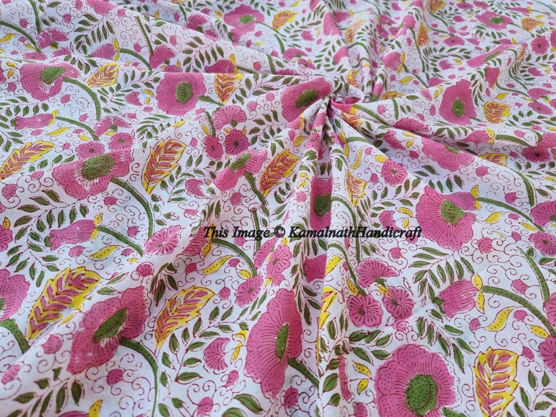Floral Print Fabric Summer Dress Fabric Hand Block Printed Etsy