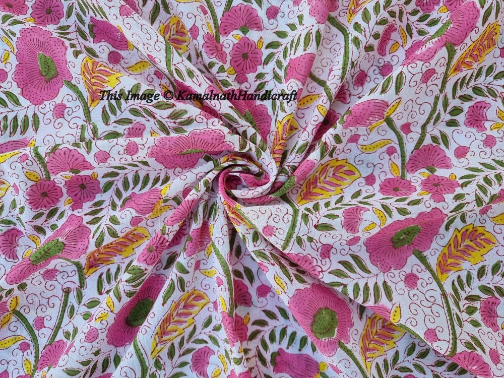 Floral Print Fabric Summer Dress Fabric Hand Block Printed Etsy