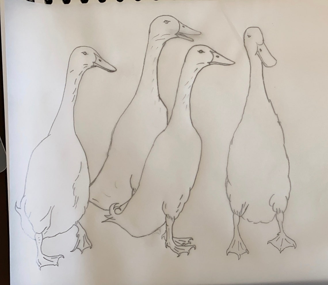 Indian Runner Duck art print lino cut original print hand Etsy