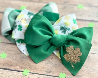 St Patrick\u2019s day hair bow kids adult headband green Irish St pattys day luck of the Irish orange clover