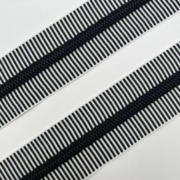 5# Nylon Zipper Tape - Black+White Stripe with Matte Black Teeth