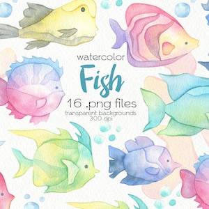 Watercolor Ocean Clipart / Tropical Fish Clipart / Digital PNG Files / Instant Download