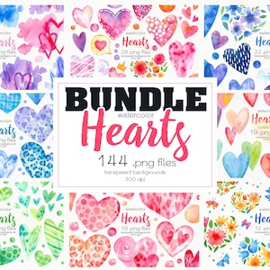 Watercolor Hearts Clipart / Heart Bundle / Valentines Day Graphics / PNG Files / Instant Download
