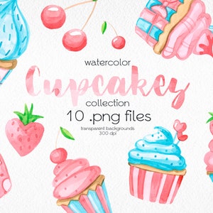 Watercolor Cupcakes Clipart / Sweet Desserts / Kitchen Art / Birthday Party Clipart / PNG files / Instant Download