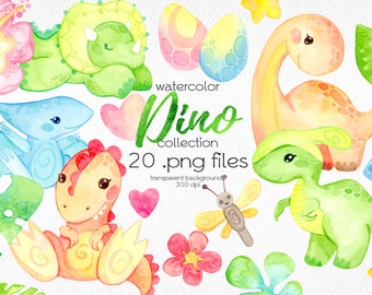 Dinosaurs Watercolor Clipart Set / Cute Dinosaurs / Jurassic Park / Dino Baby Party / Digital PNG Files / Instant Download