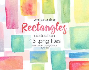 Aquarell Rechtecke Clipart / Handgemalte abstrakte Aquarell Hintergrund / Striche, Splotch / Digitale PNG Dateien / Sofortiger Download