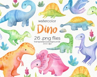 Watercolor Dinosaurs Clipart / Jurassic Clipart / PNG Files / Instant Download