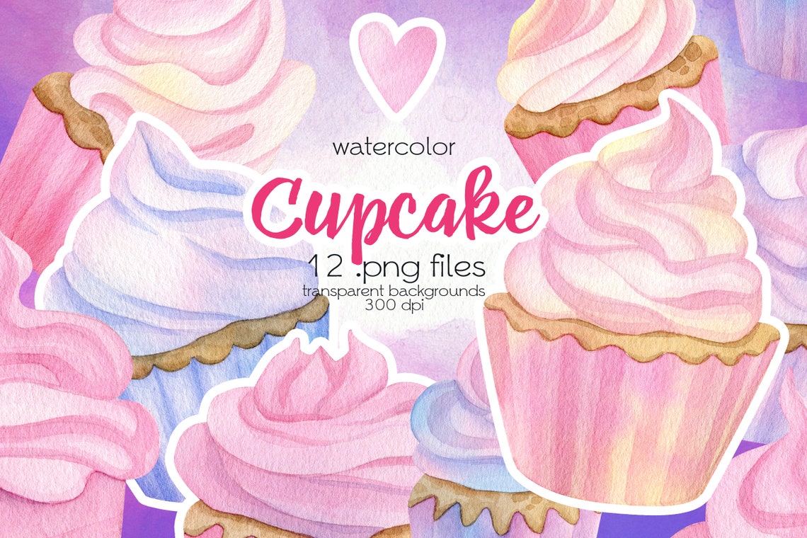 Watercolor Cupcakes Clipart / Sweet Dessert / PNG Files / - Etsy