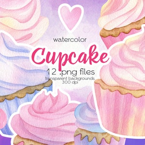 Watercolor Cupcakes Clipart / Sweet Dessert / PNG Files / Instant Download