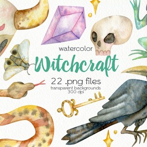 Watercolor Wizard Supplies / Witchcraft Clipart / Joyeux Halloween / Vacances d’automne / Fichiers PNG numériques / Téléchargement instantané