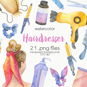 Watercolor Hair Salon Clip Art / Beauty Salon / Hairdresser Tools / Digital PNG Files / Instant Download