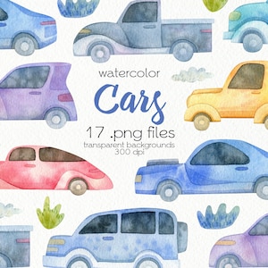 Watercolor Transport Clipart / Cartoon Cars / Digital PNG Files / Instant Download