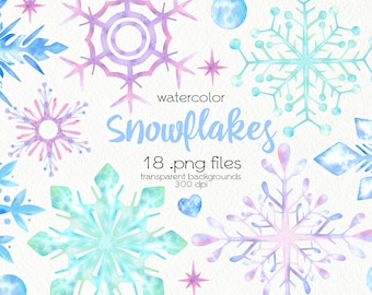 Watercolor Snowflake Clipart / Vacaciones de Navidad / Winter Snowy Clipart / PNG Files / Instant Download