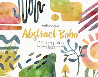 Abstract Watercolor Clipart / Boho Modern Design / Abstract Shapes / Digital PNG Files / Instant Download