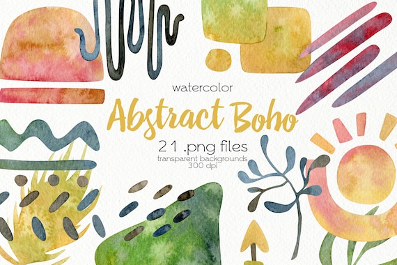 Abstract Watercolor Clipart / Boho Modern Design / Abstract Shapes / Digital PNG Files / Instant Download