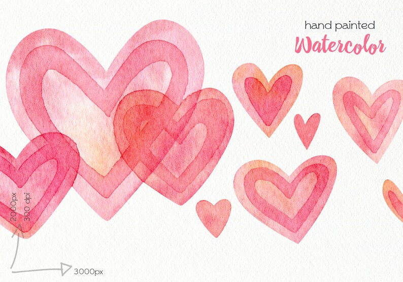 Watercolor Hearts Clipart / Hand Painted Pink Hearts / Valentines Day ...