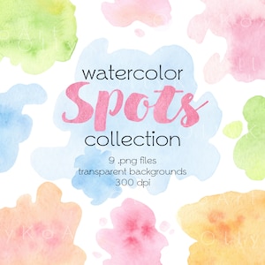 Acquerelli Spot Clipart / Spruzzi e macchie / Texture / Blob / Forme / Stampabili, File PNG digitali / Download istantaneo