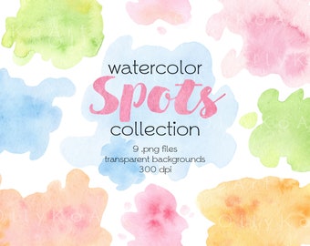 Watercolor Spots Clipart / Splashes and Splotches / Textures / Blobs / Shapes / Printable, Digital PNG Files / Instant Download
