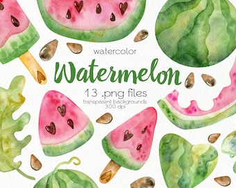 Watercolor Watermelon Clipart / Summer Fruit / PNG Files / Instant Download