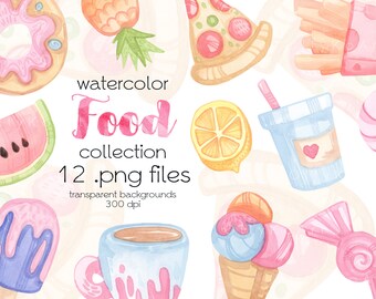 Aquarel Food ClipArt / Bakken, Snoep, Fastfood, Fruit / Digitale PNG-bestanden / Instant Download