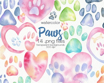Watercolor Paw Clipart / Pet Paws / Digital PNG Files / Instant Download