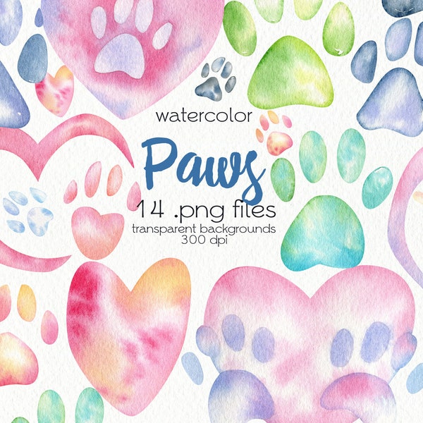Watercolor Paw Clipart / Pet Paws / Digital PNG Files / Instant Download