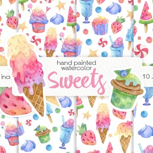 Aquarell Sweets Digitales Papier / Scrapbook Papier / Nahtlose Muster / druckbare digitale Dateien / Sofortiger Download