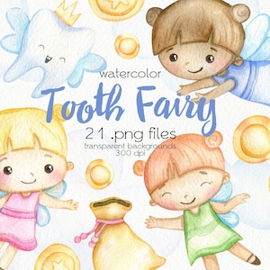 Aquarel Tooth Fairy Clipart / PNG-bestanden / Instant Download