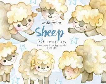 Watercolor Sheep Clipart / Farm Animal / PNG Files / Instant Download