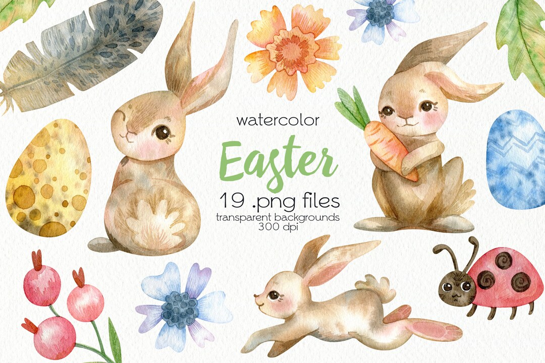 Watercolor Easter Bunny Clipart / Spring Flowers / Gardening / PNG ...