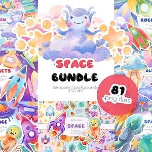 Imágenes prediseñadas del espacio / Imágenes prediseñadas de astronauta de dibujos animados / Paquete de imágenes prediseñadas Archivos PNG / Descarga instantánea