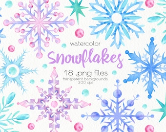 Watercolor Snowflake Clipart / Vacaciones de Navidad / Winter Snowy Clipart / PNG Files / Instant Download