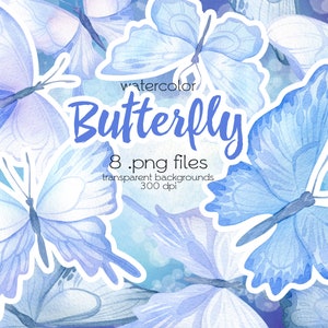 Watercolor Butterfly Clipart / Blue Butterflies / PNG Files / Instant Download