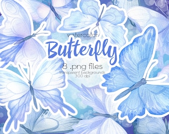 Watercolor Butterfly Clipart / Blue Butterflies / PNG Files / Instant Download