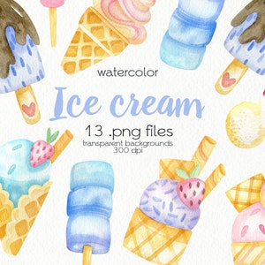 Watercolor Ice Cream Clipart / Summer Sweet Food / PNG Files / Instant Download