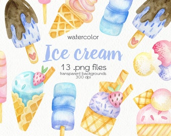 Watercolor Ice Cream Clipart / Summer Sweet Food / PNG Files / Instant Download