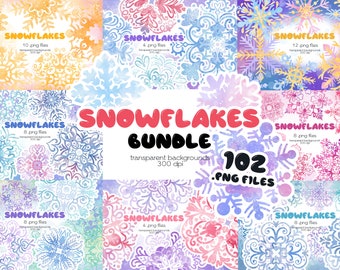 Clipart de copo de nieve de acuarela / Vacaciones navideñas / Clipart de invierno nevado / Paquete de archivos PNG de clipart / Descarga instantánea