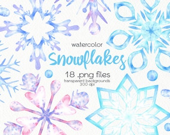 Imágenes prediseñadas de copo de nieve de acuarela / Vacaciones de Navidad / Imágenes prediseñadas nevadas de invierno / Archivos PNG / Descarga instantánea
