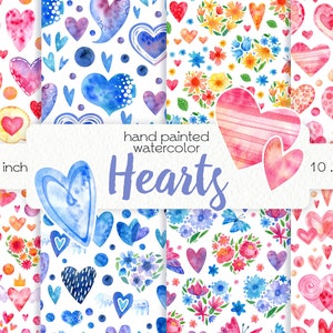 Watercolor Hearts Digital Paper / Valentine Day Scrapbook Paper ...