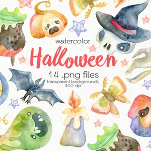 Aquarelle Halloween Clipart / Wizard Supplies / Clipart Citrouille / Fichiers PNG / Téléchargement instantané