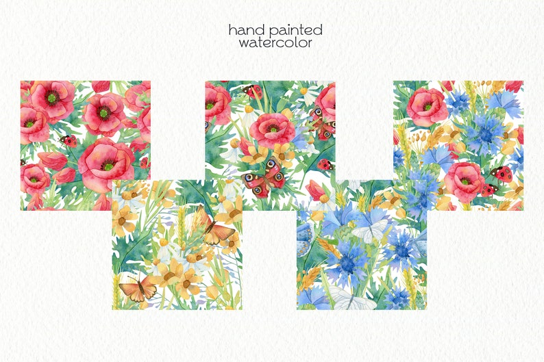 Watercolor Wildflowers / Scrapbook Paper / Seamless Patterns / Digital ...