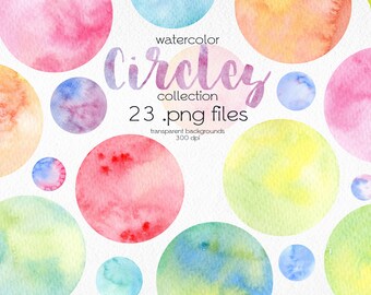 Aquarell Kreise Clip Art / Handgemalte Formen / bunte Flecken / Punkte / druckbare, digitale PNG Dateien / Direkter Download